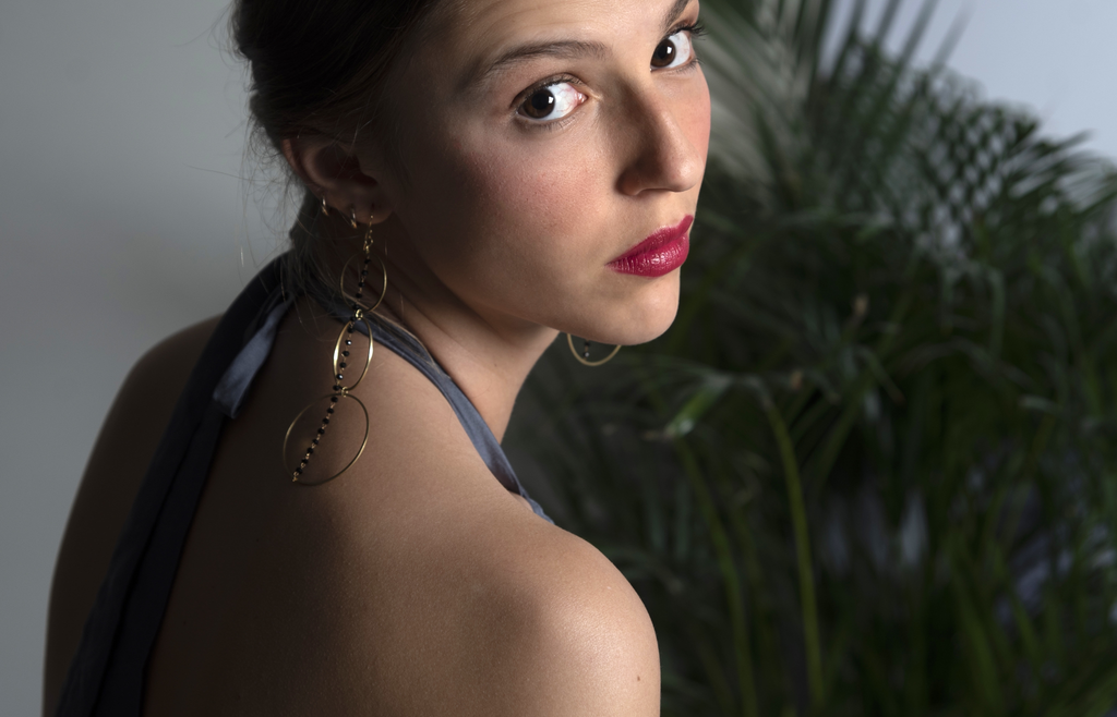 Pendientes triple aro cadena negro