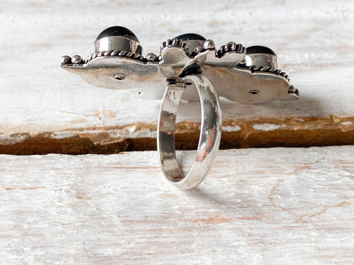 Anillo latón triple alargado negro