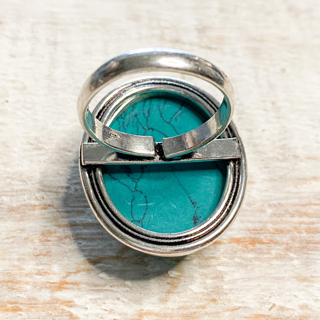 Anillo latón plateado turquesa ovalado