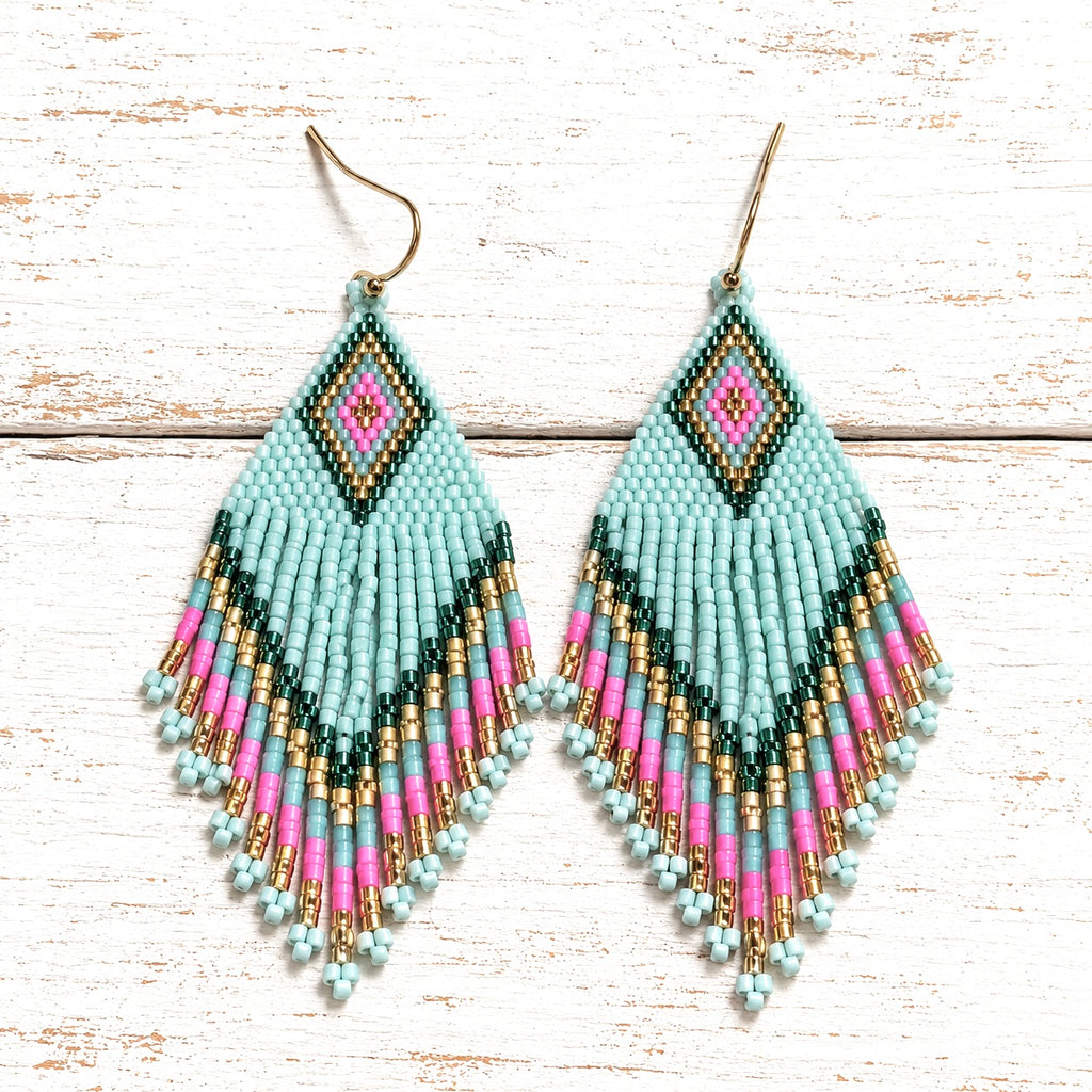 Pendientes miyuki rombo azul claro