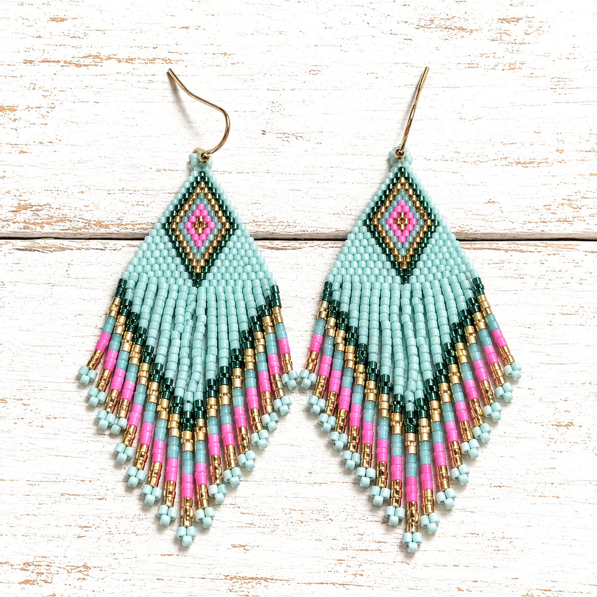 Pendientes miyuki rombo azul claro