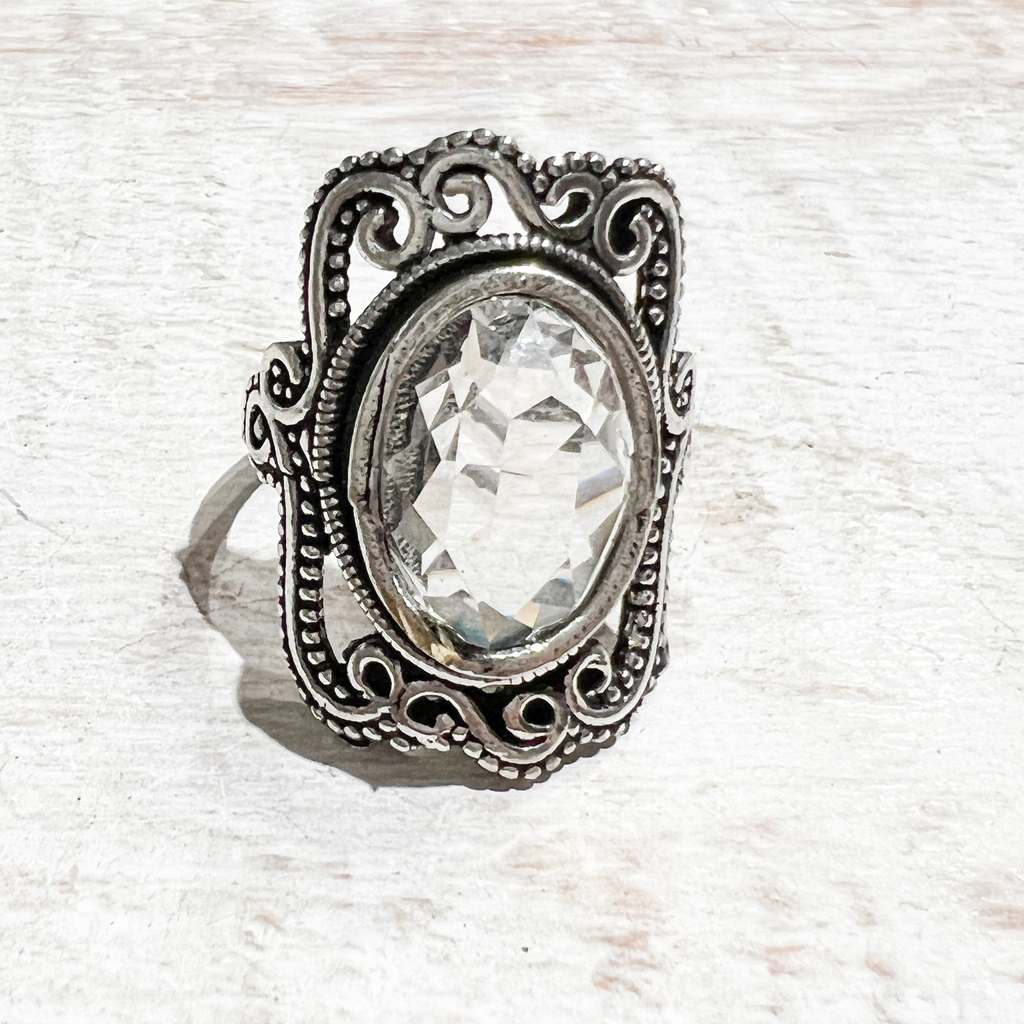 Anillo plateado cristal facetada Titanic