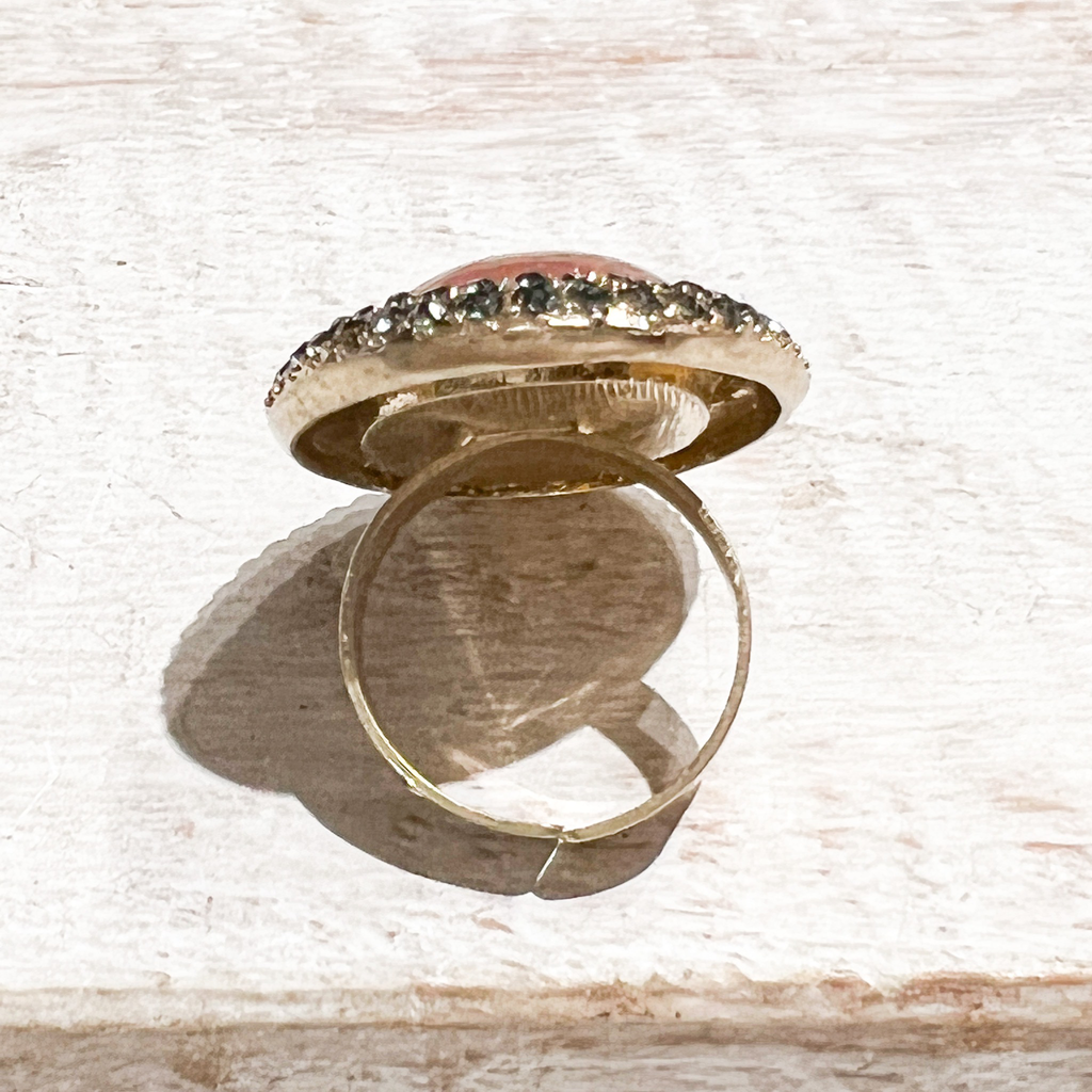 Anillo metal strass y resina