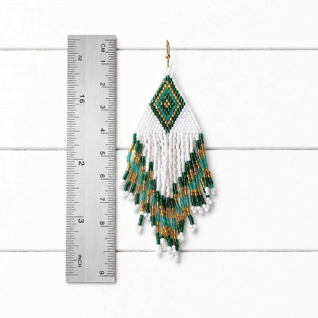 Pendientes miyuki rombo blanco y verde