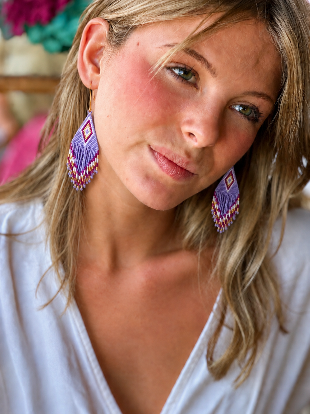 Pendientes miyuki rombo lavanda
