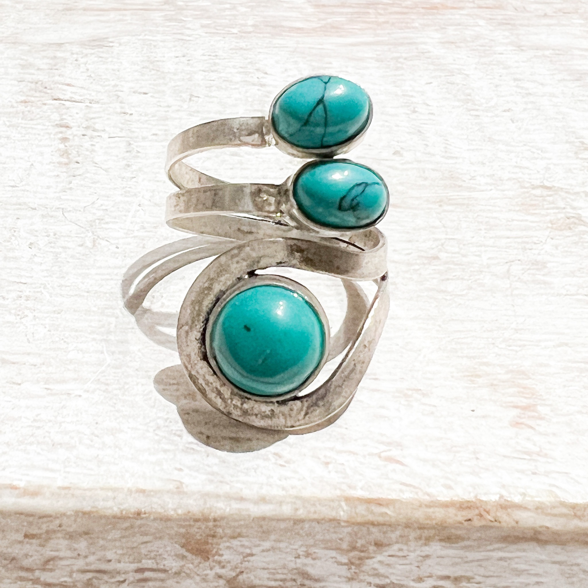 Anillo latón plateado mix turquesa