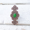 Anillo zamak plateado tribal piedra verde