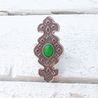 Anillo zamak plateado tribal piedra verde