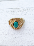 Anillo filigrana latón dorado piedra turquesa