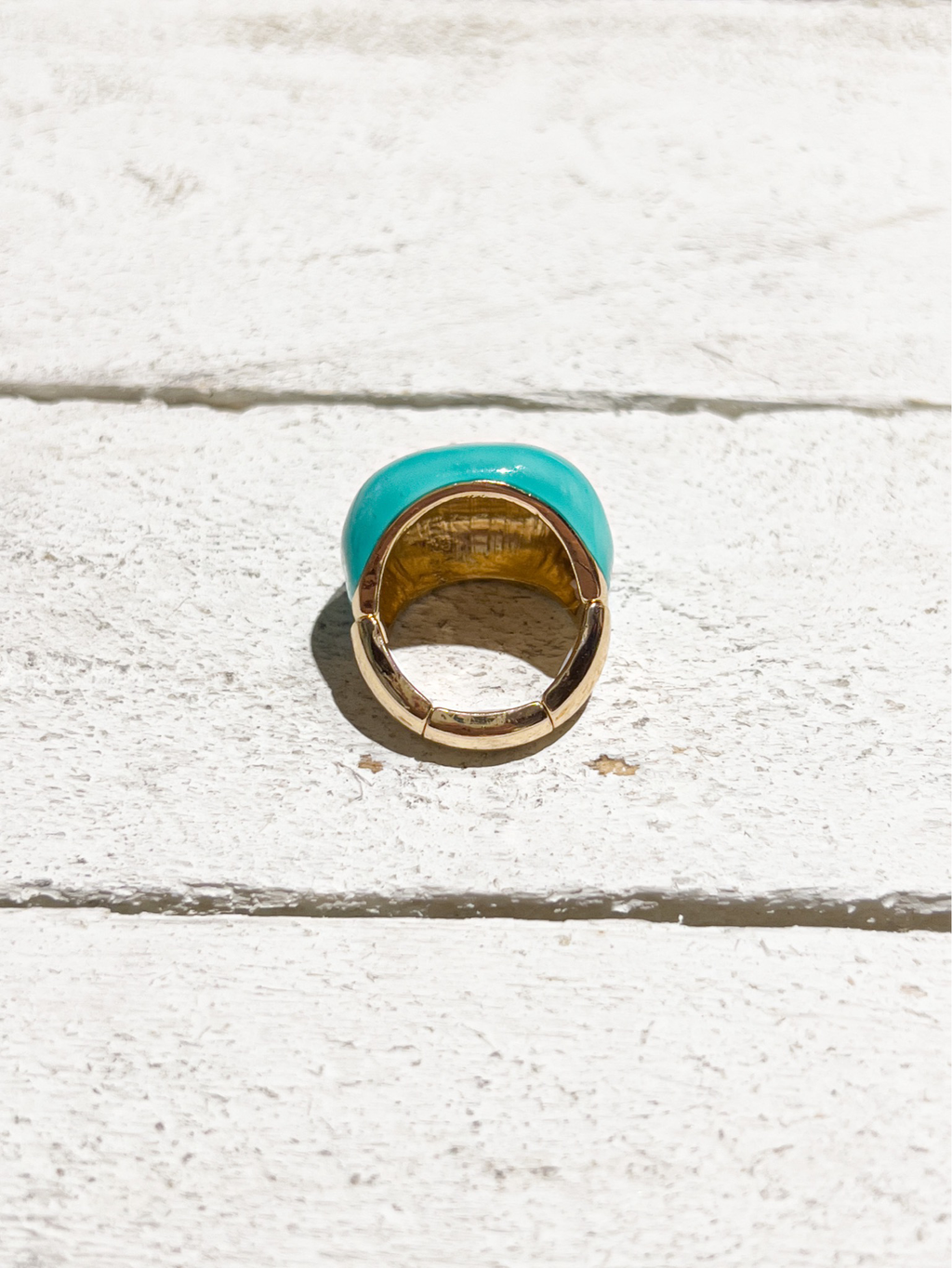 Anillo elástico plano esmalte turquesa metal