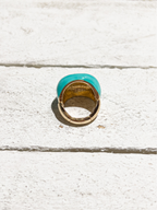 Anillo elástico plano esmalte turquesa metal