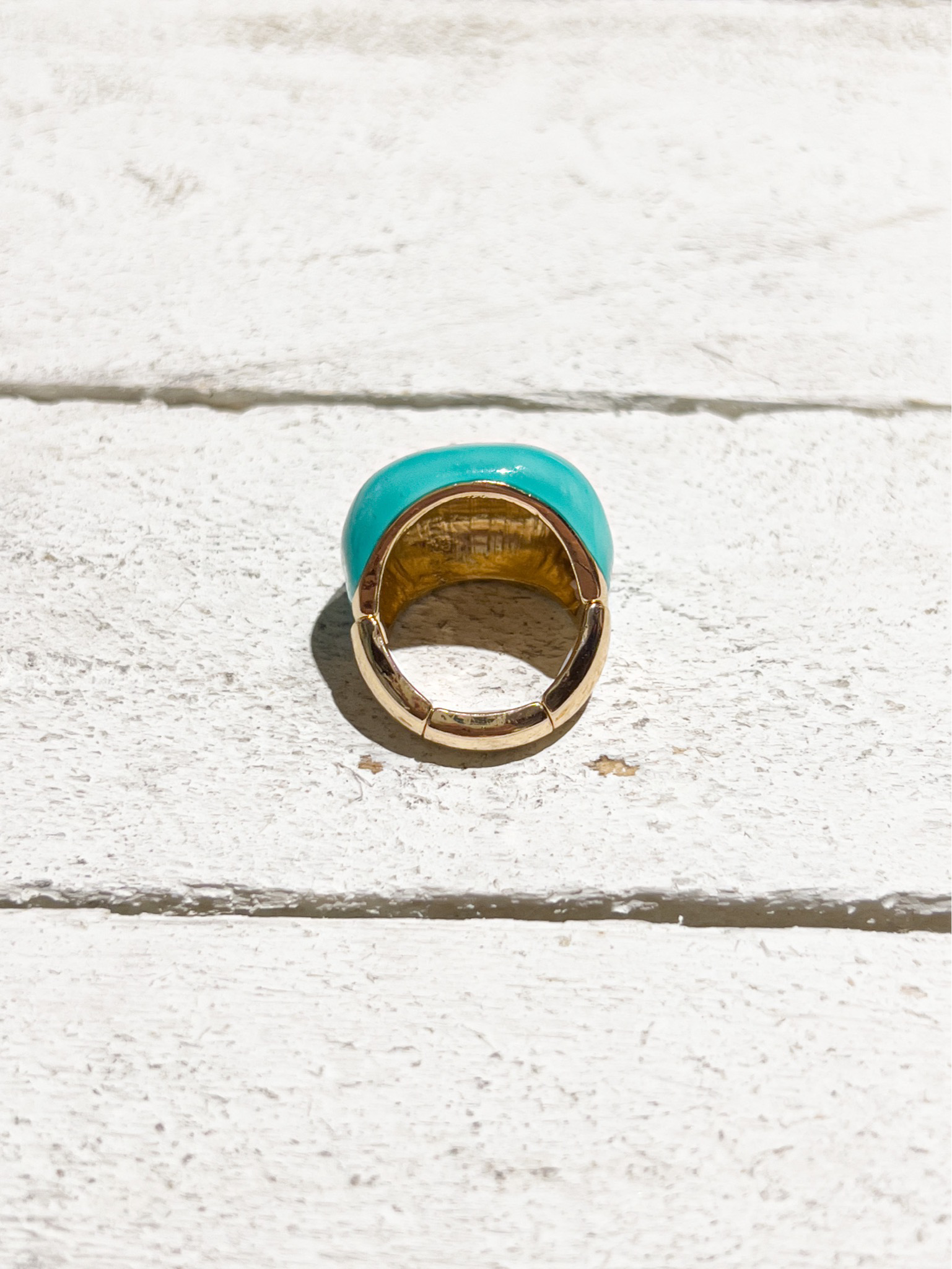 Anillo elástico plano esmalte turquesa metal