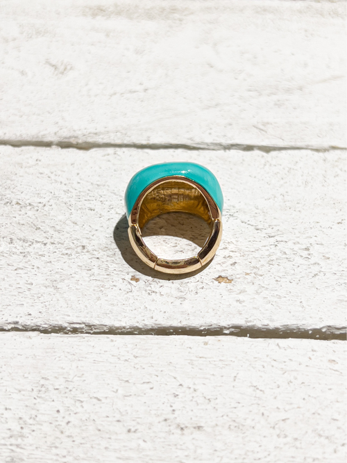 Anillo elástico plano esmalte turquesa metal