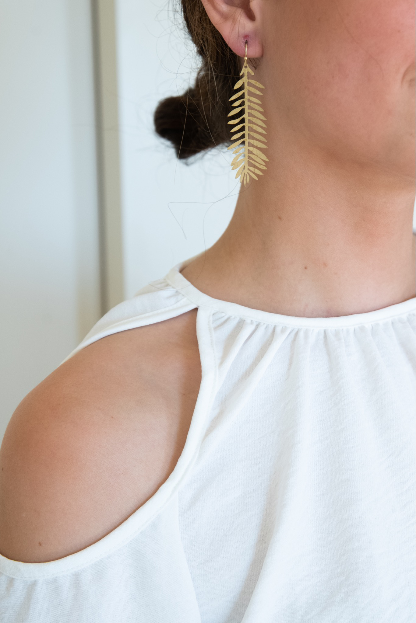 Pendientes hoja cobre dorado mate