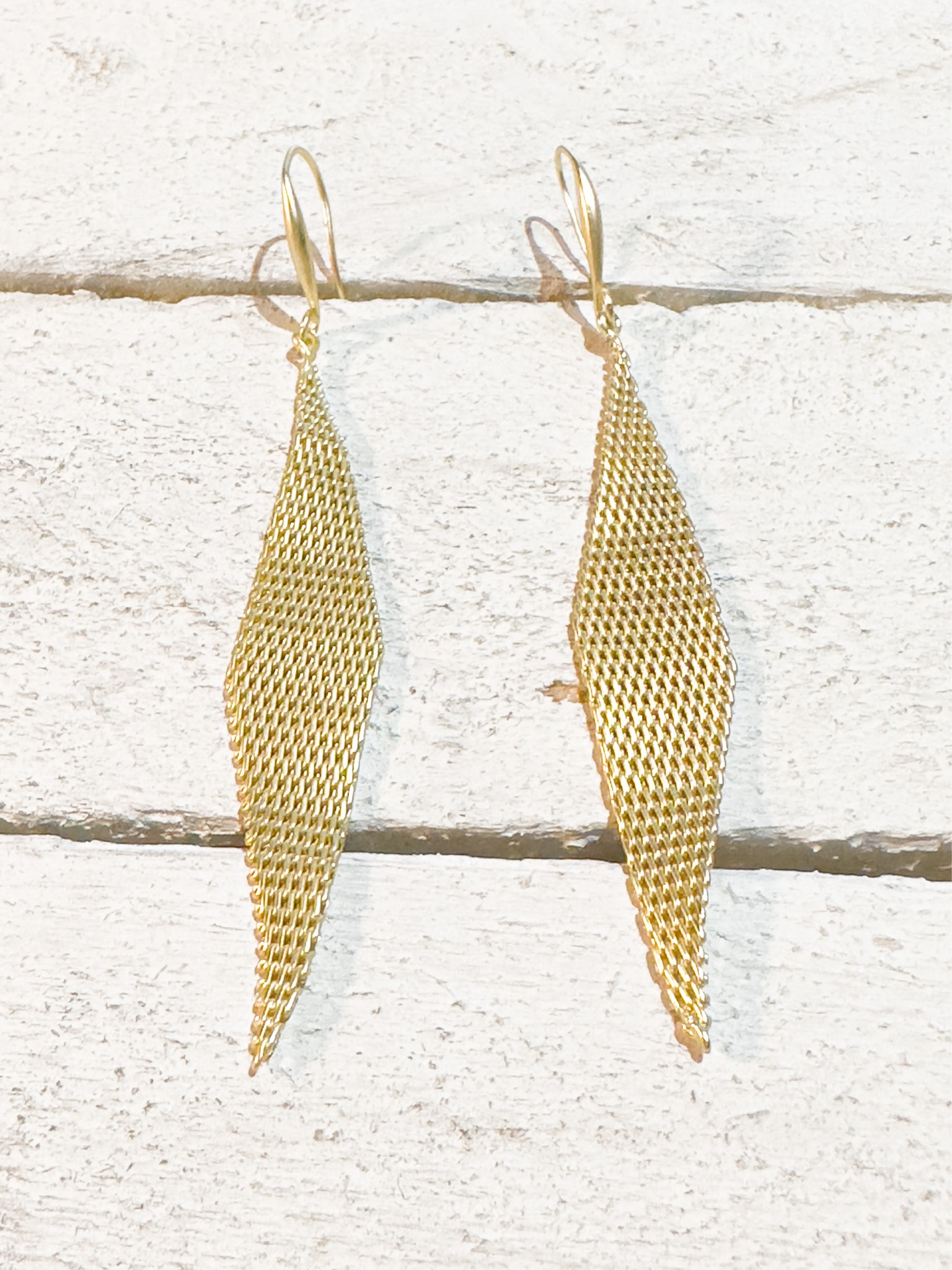 Pendientes malla rombo dorado