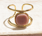 Anillo acero dorado doble rodocrosita cuadrada