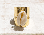 Anillo acero dorado ancho concha