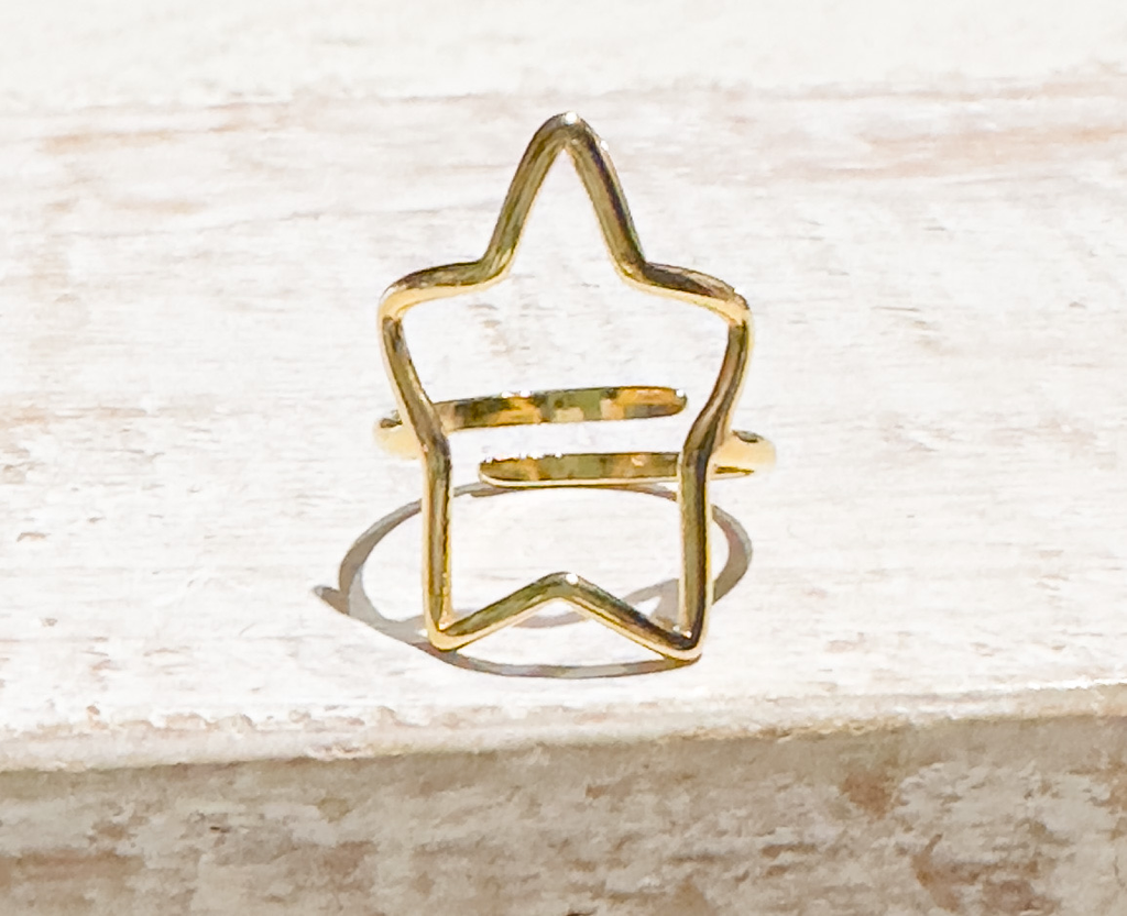 Anillo acero dorado silueta estrella