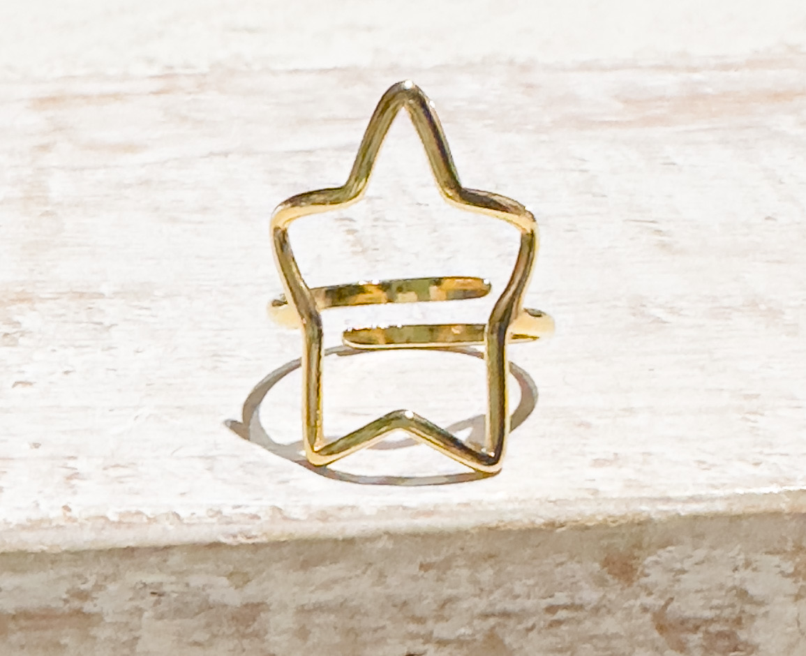 Anillo acero dorado silueta estrella