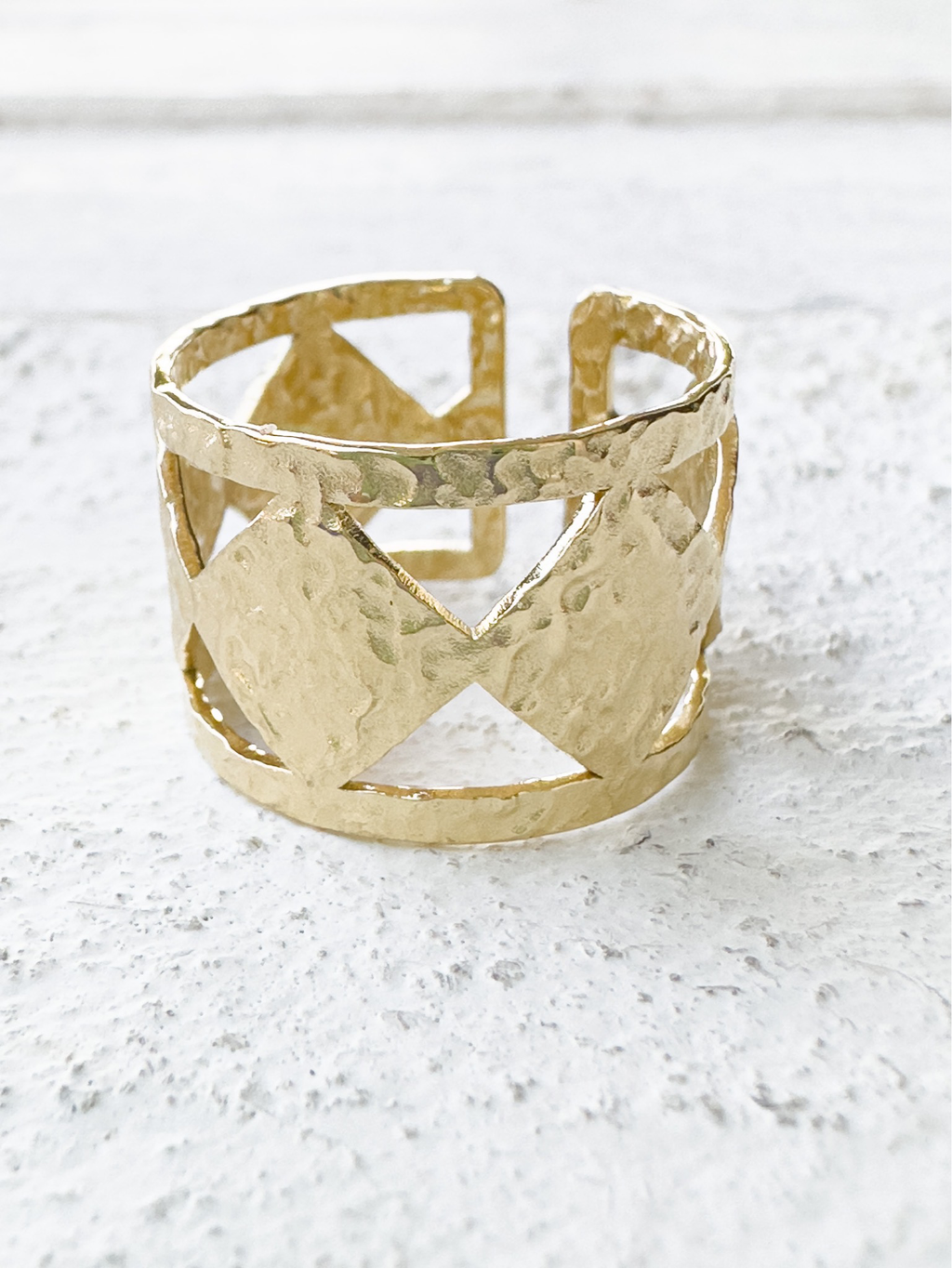Anillo acero dorado rombos