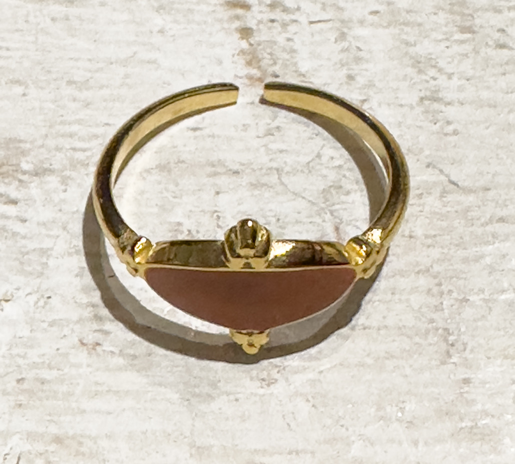 Anillo acero dorado teja oval