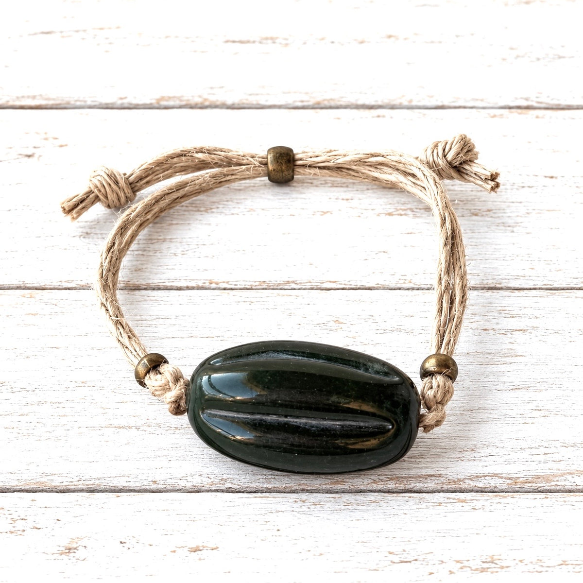 Pulsera cáñamo vidrio verde oscuro