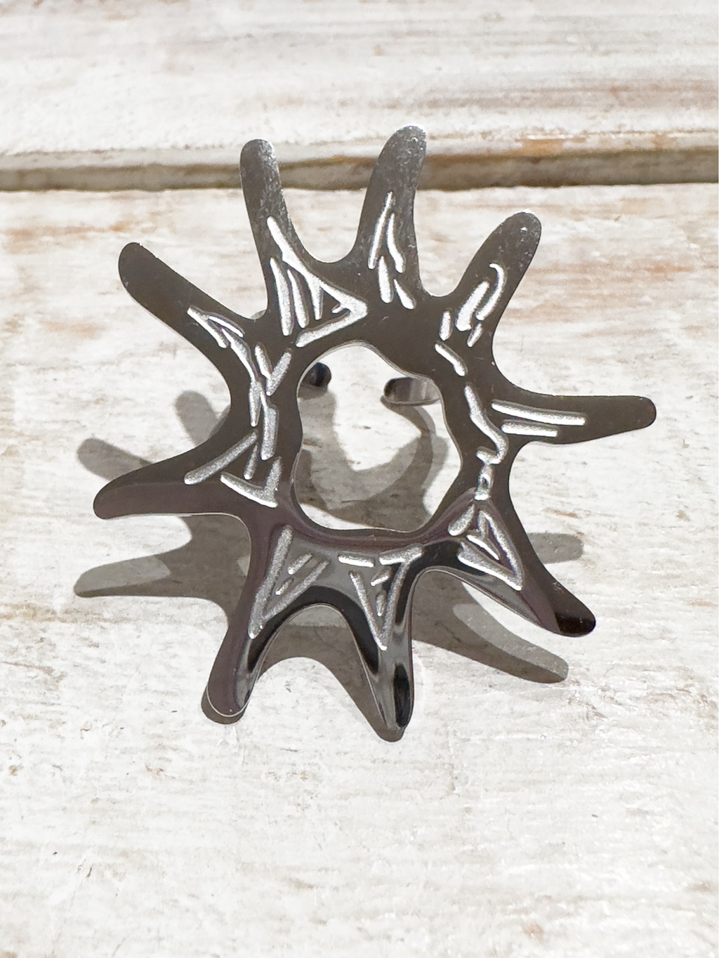 Anillo sol XL acero plateado