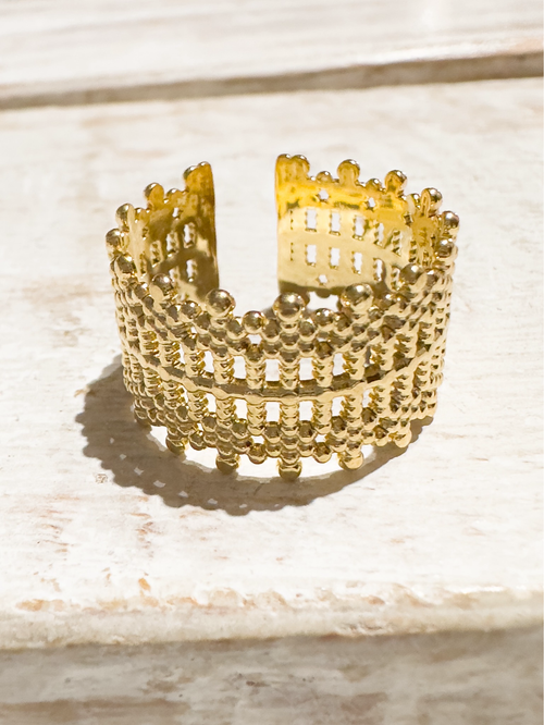 Anillo acero dorado corona