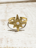 Anillo acero dorado estrella blanco