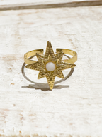 Anillo acero dorado estrella blanco