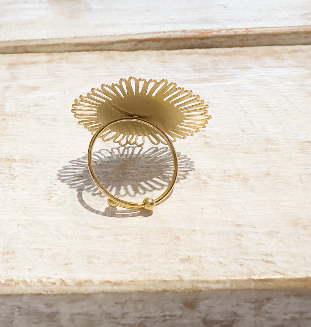 Anillo flor acero dorado mate