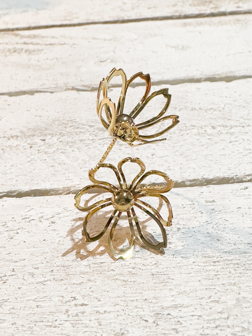 Anillo acero dorado doble flor