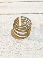 Anillo acero hilos dorados ancho