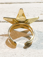 Anillo acero dorado estrella
