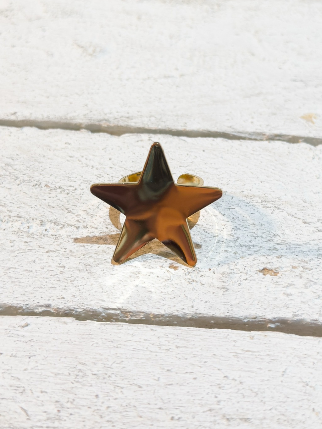 Anillo acero dorado estrella