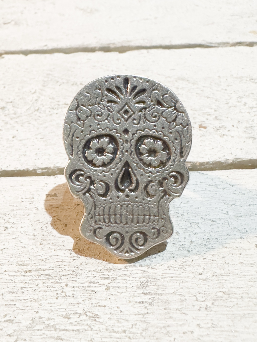 Anillo zamak plateado calavera