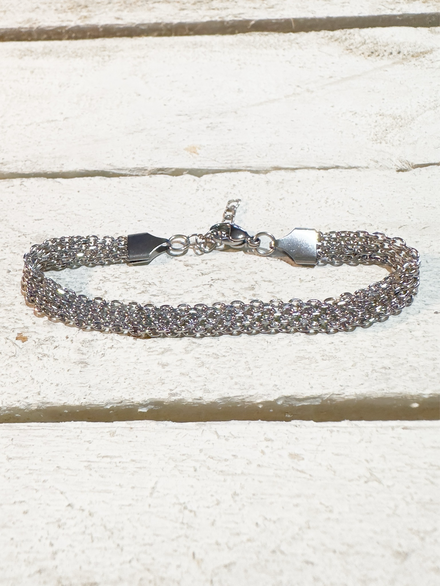 Pulsera malla acero plateada
