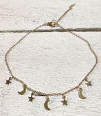 Tobillera acero dorado lunas y estrellas