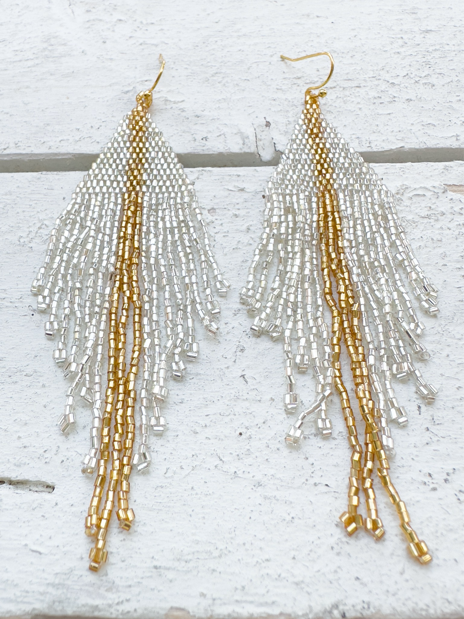 Pendientes miyuki tiras plata/oro
