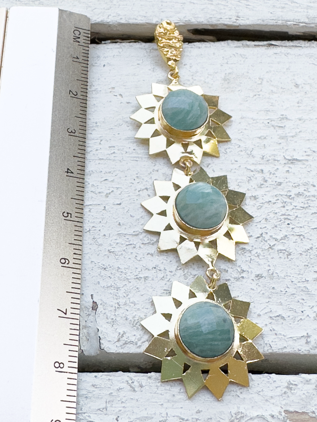 Pendientes triple estrella amazonita