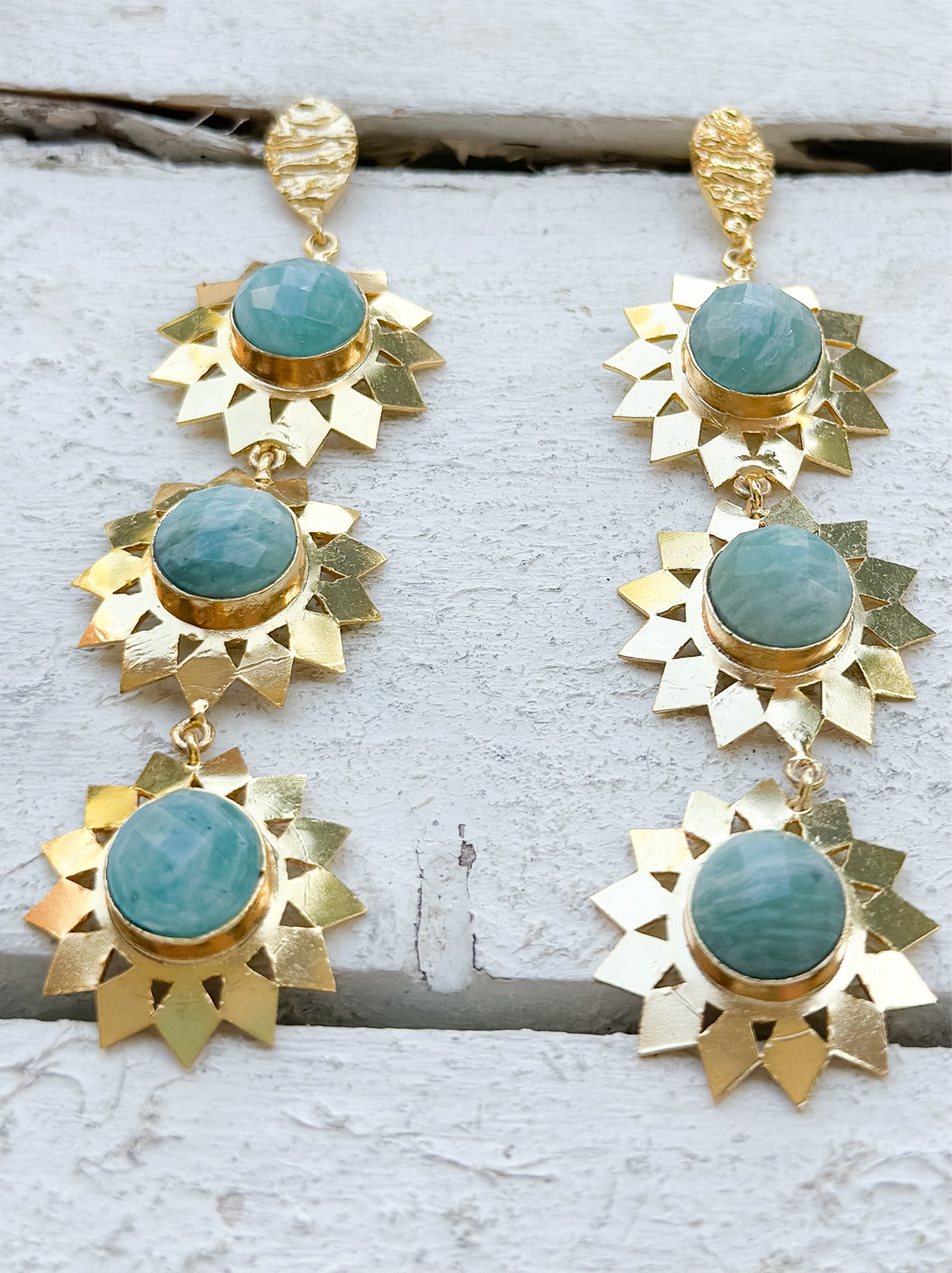 Pendientes triple estrella amazonita