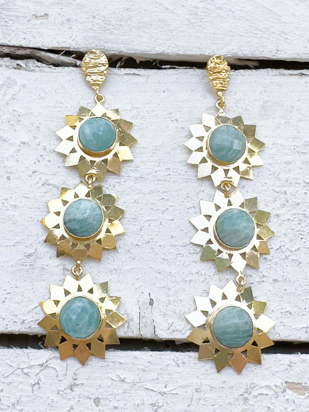 Pendientes triple estrella amazonita