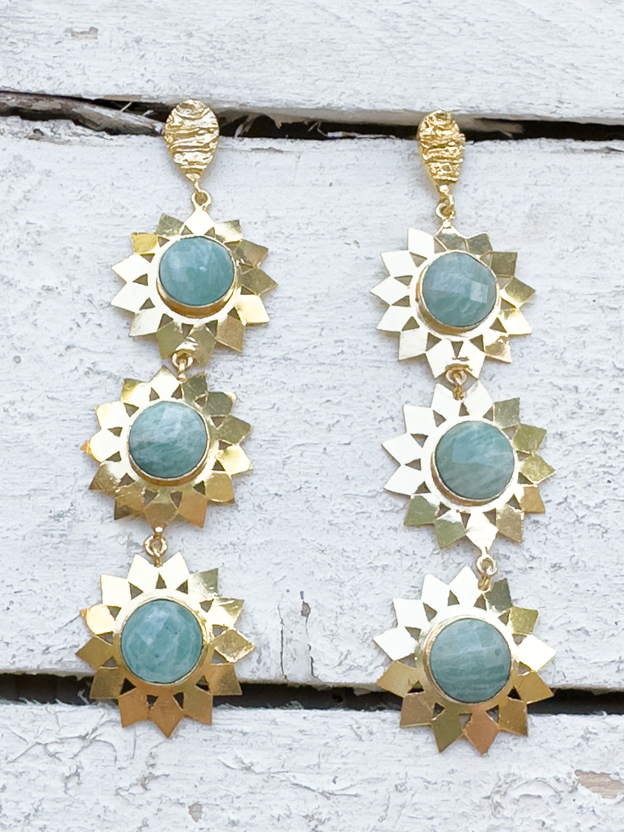 Pendientes triple estrella amazonita