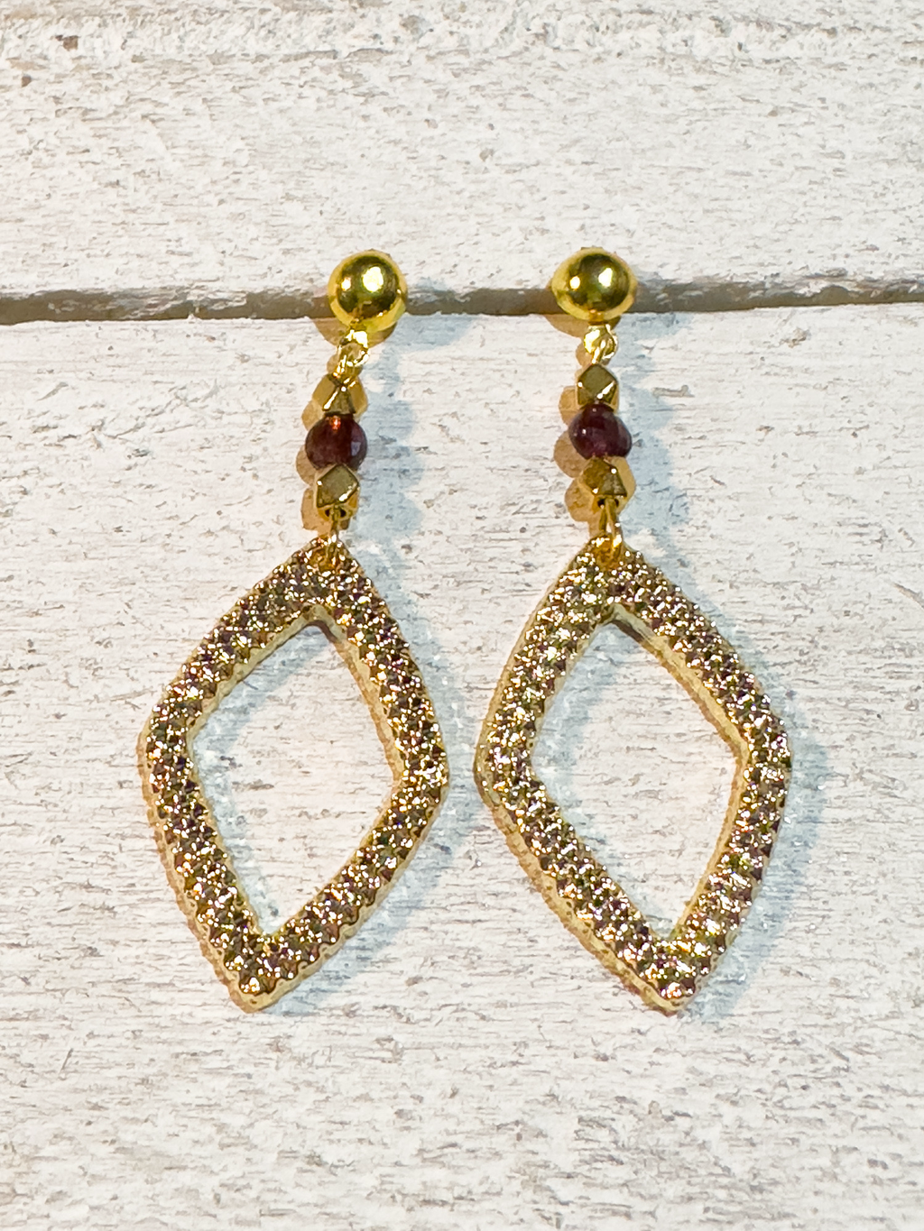 Pendientes rombo piedra granate