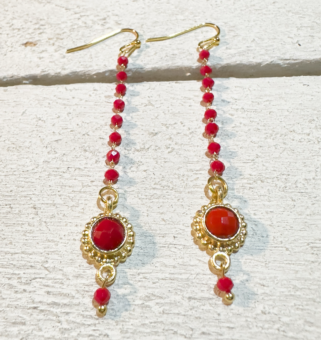 Pendientes cadena adorno rojo
