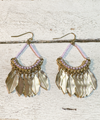Pendientes lila hojas acero inoxidable dorado