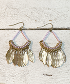 Pendientes lila hojas acero inoxidable dorado