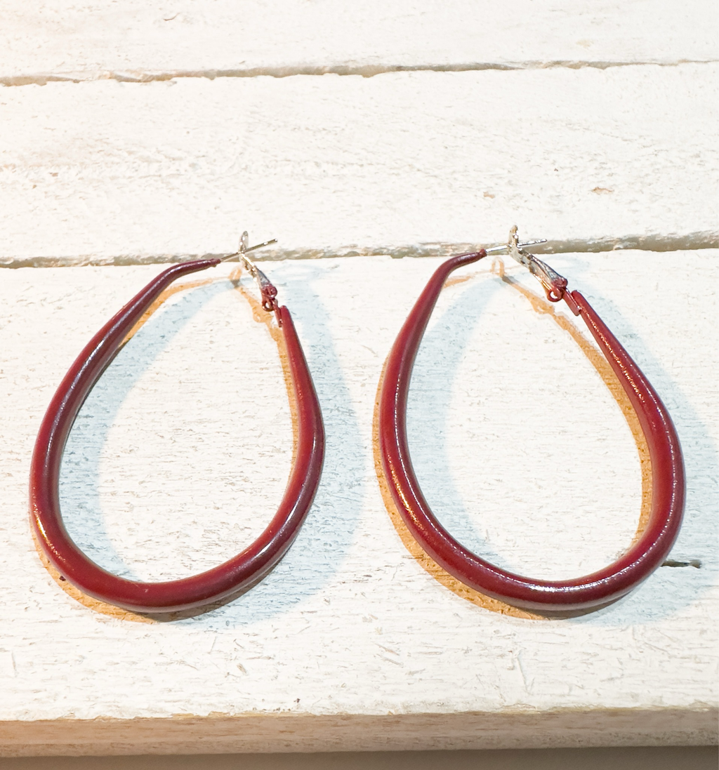 Pendientes aros ovalados granates