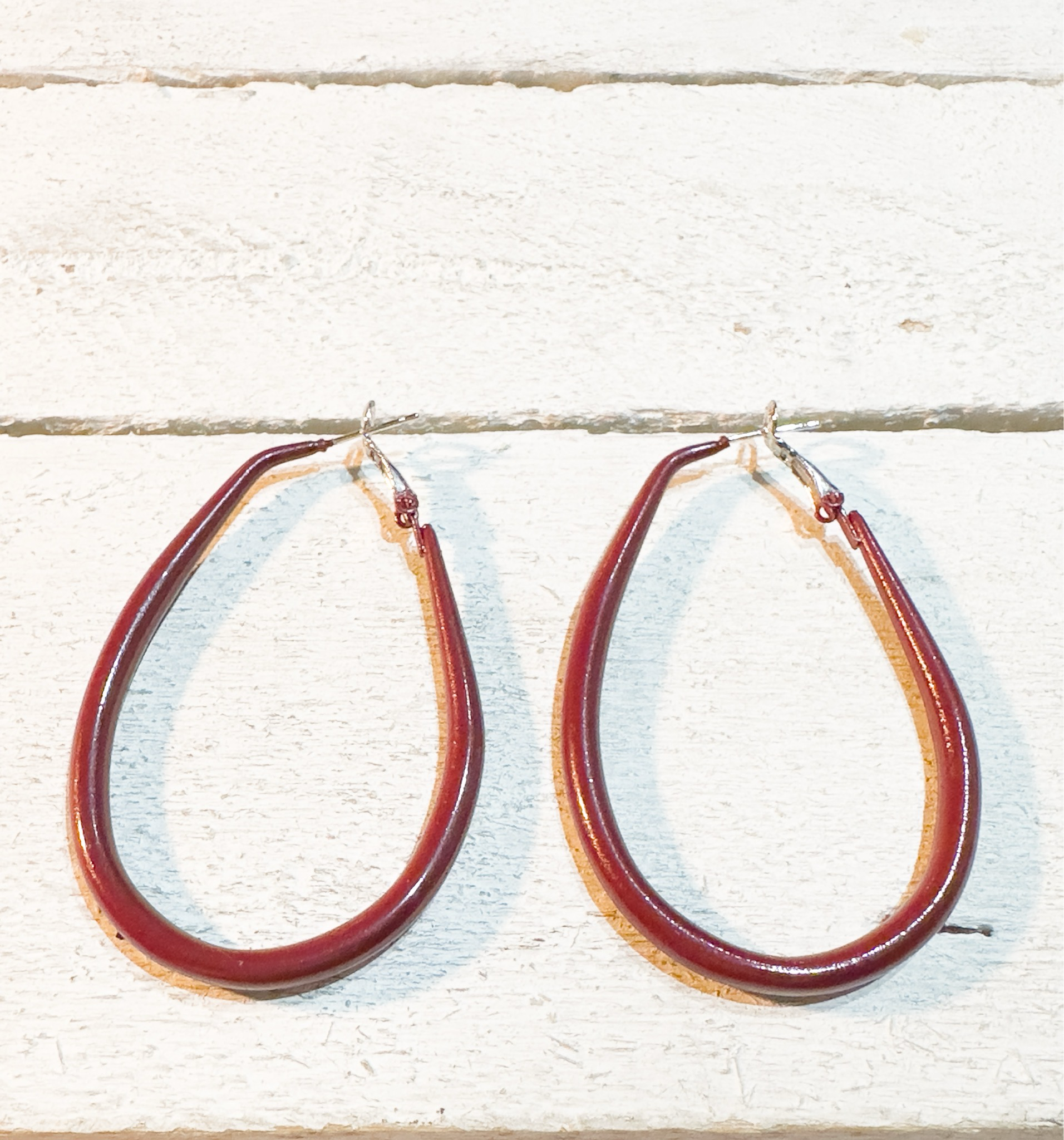 Pendientes aros ovalados granates
