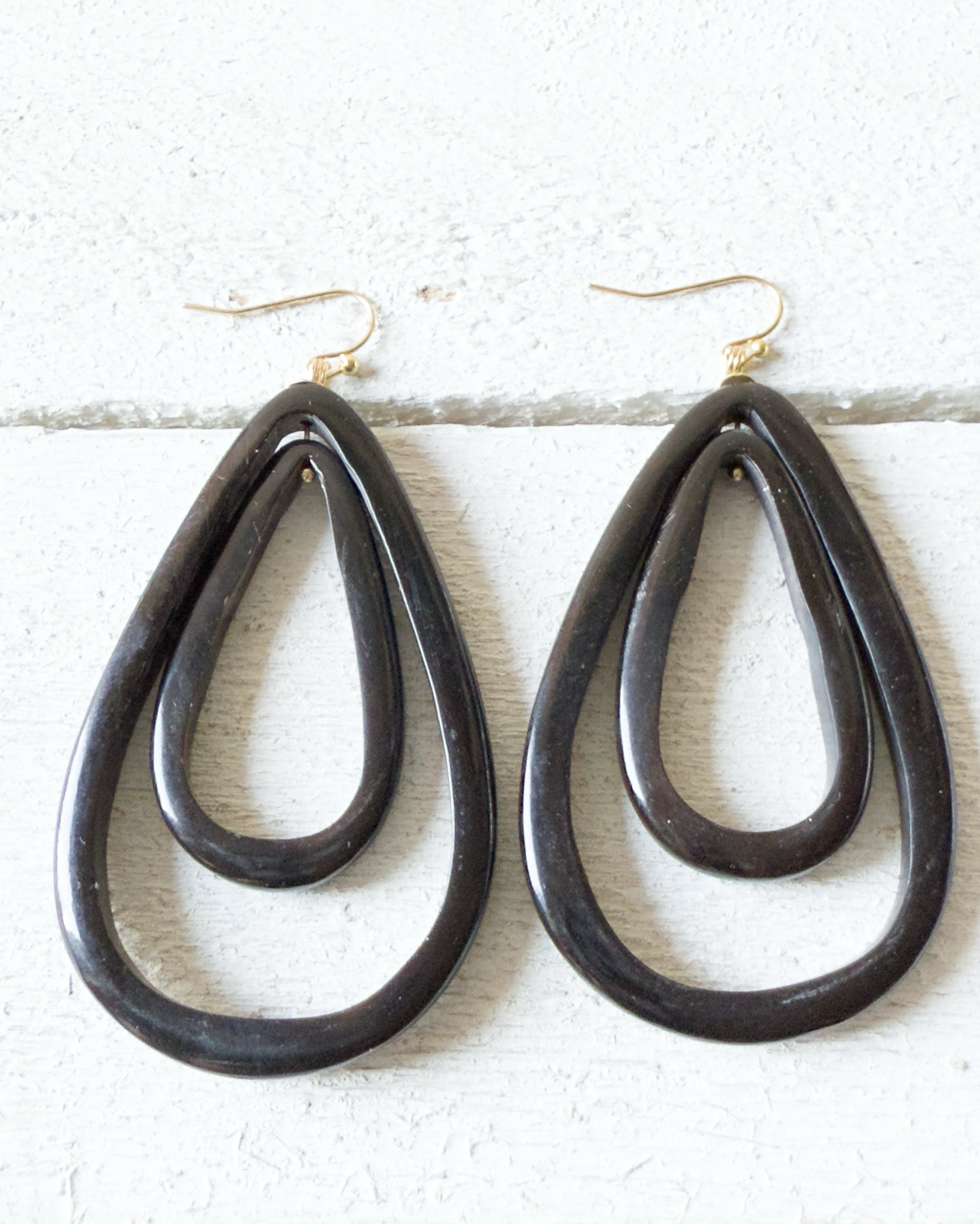 Pendientes gota doble negros grande